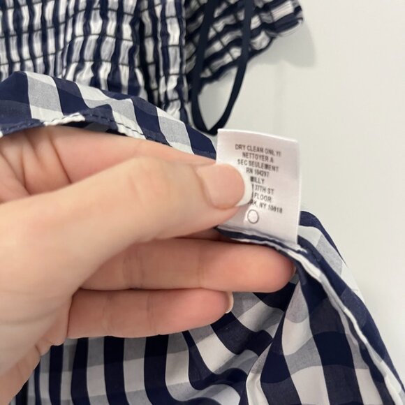 Milly Dark Blue & White Gingham Print Smocked Off the Shoulder Blouse Size Small - Picture 6 of 7